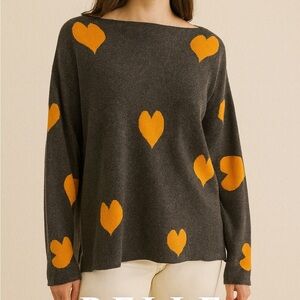 Gray and Orange Heart Pattern Sweater